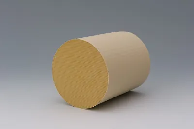 This is a photograph of HONEYCERAM ceramics for catalytic converters. The HONEYCERAM we manufacture can reduce nitrogen oxide (NOx)*1 emissions by over 4 million metric tons per year.