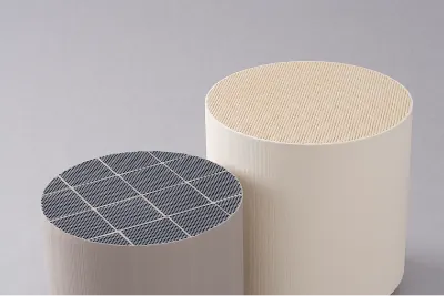 This is a photograph of DPFs. Uses micropores to remove 99% of particulate matter from exhaust gases.